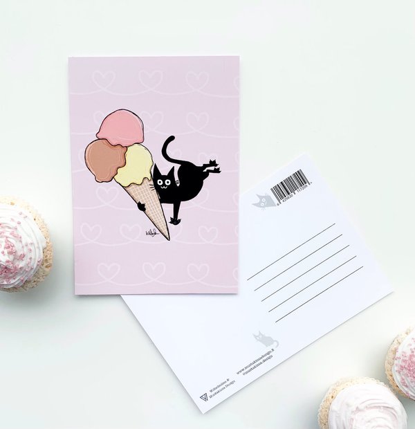 Ice cream cat, postcard