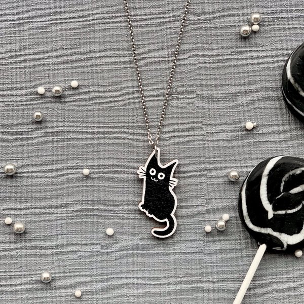 Black cat, necklace 60cm