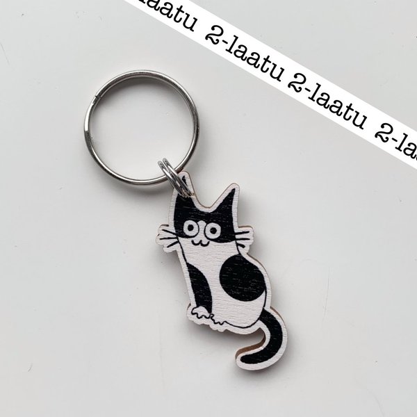 2nd quality Black and White Cat, keychain