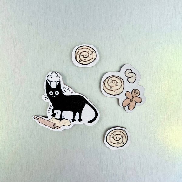 Baker Cat, fridge magnet set