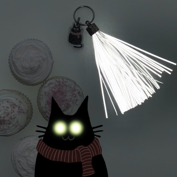 Cat with a scarf, reflective tassel