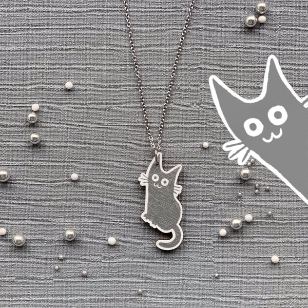 Grey cat, necklace 60cm